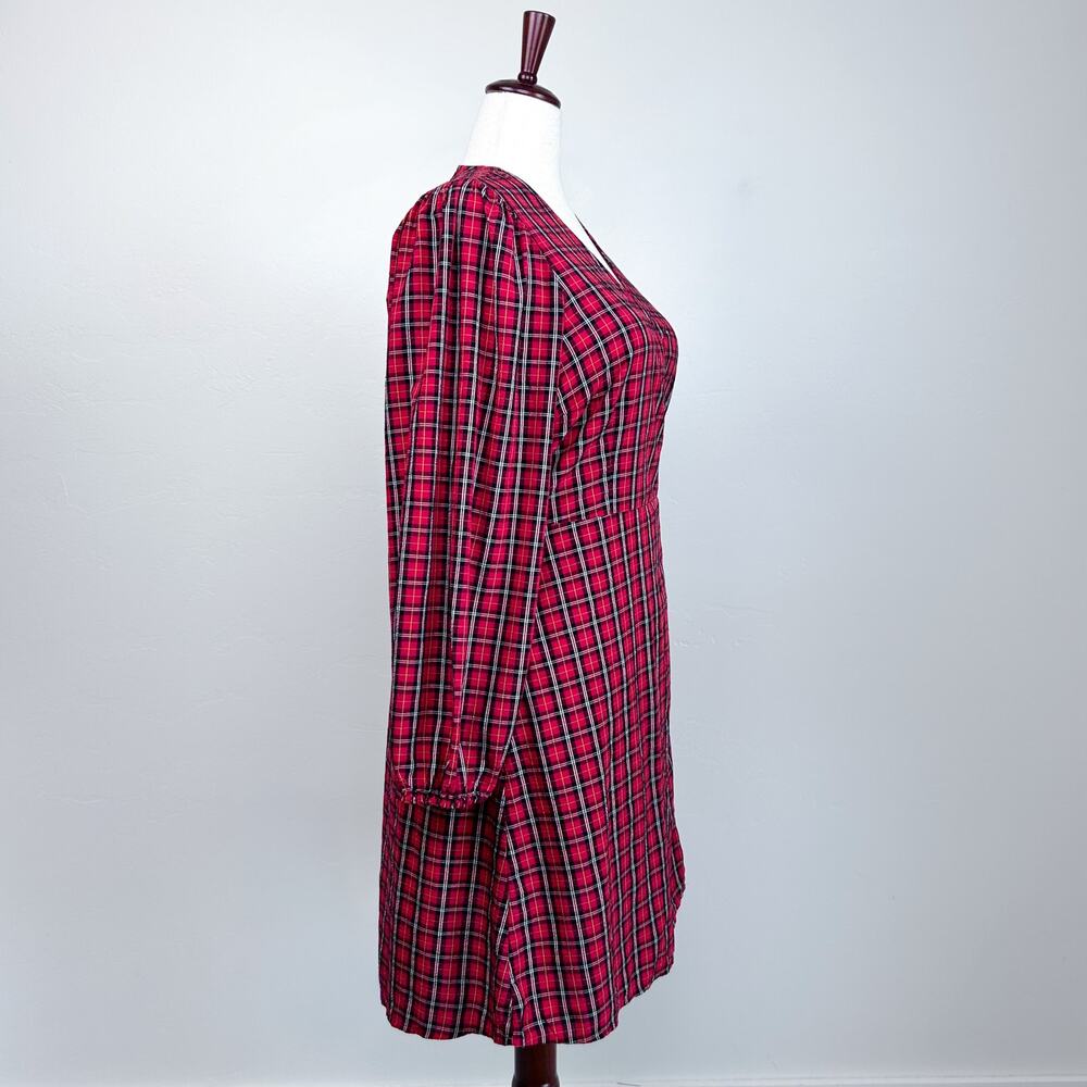Old Navy XL Red Tartan Plaid V-Neck Wrap Long Sleeve Holiday Mini Dress NWT - Picture 8 of 13